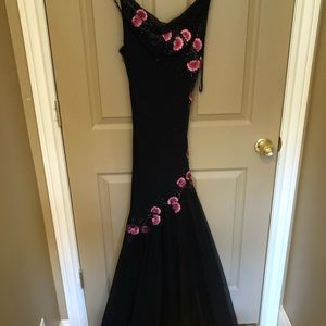 Black dress with pink floral and mermaid flare